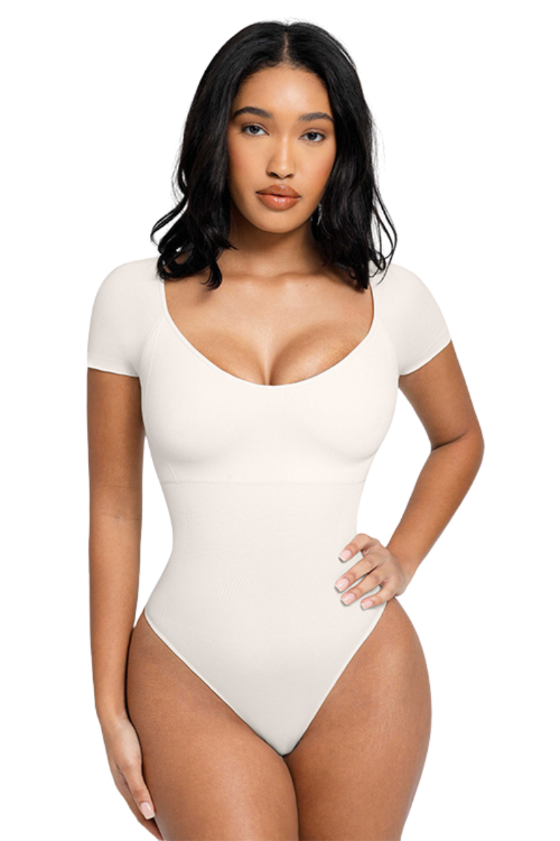 V-Neck Thong Bodysuit (Short Sleeve)