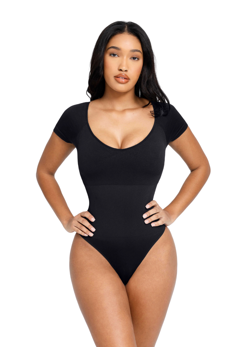 V-Neck Thong Bodysuit (Short Sleeve)