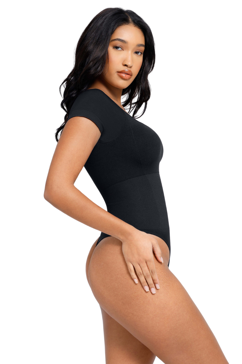 V-Neck Thong Bodysuit (Short Sleeve)