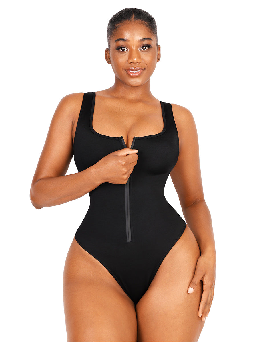 Square Neck Zip-Up Snatched Swimsuit