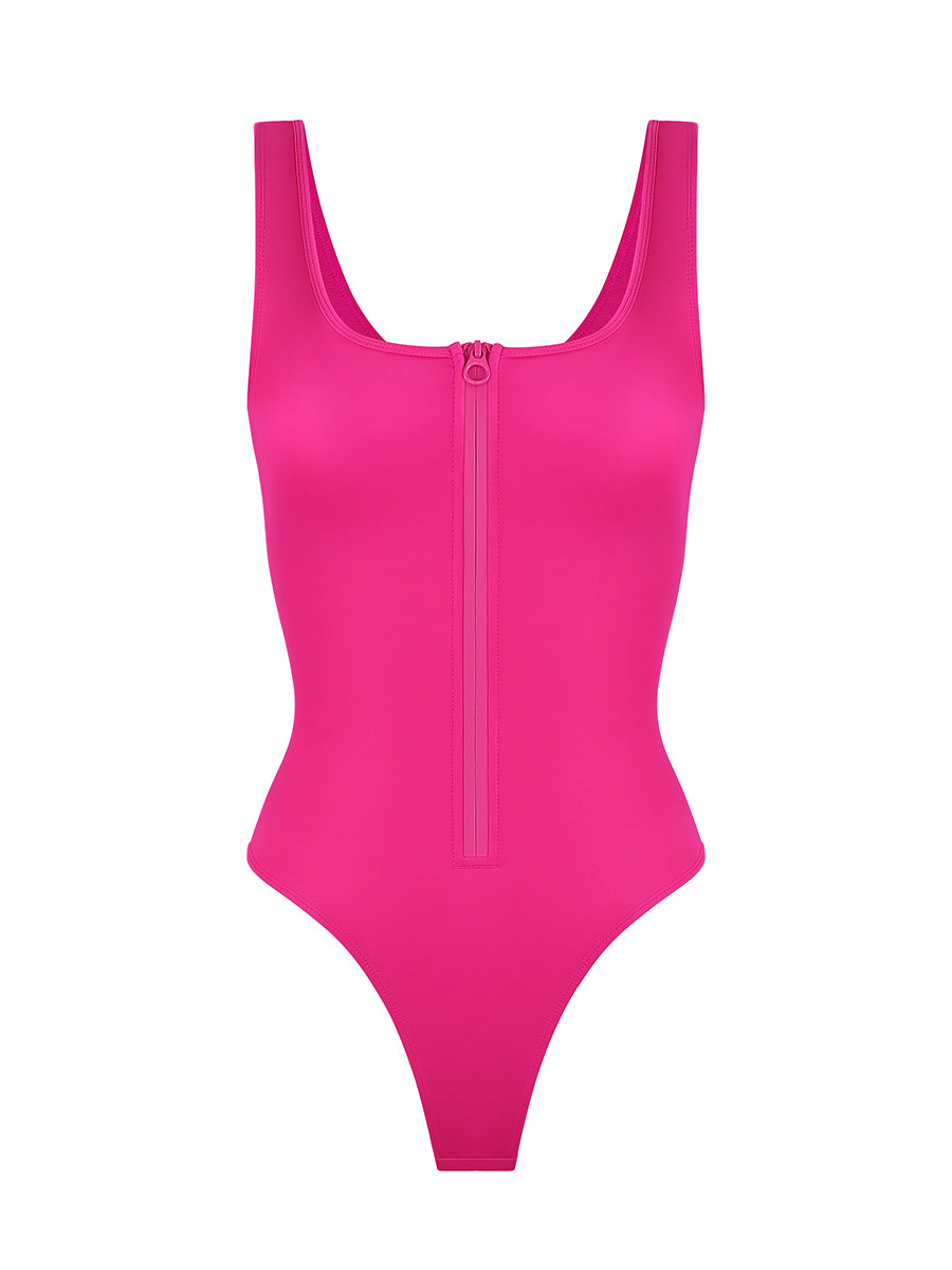 Square Neck Zip-Up Snatched Swimsuit